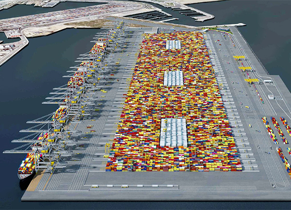 Imagen virtual de la futura terminal de TIL en la ampliación norte del puerto de Valencia.