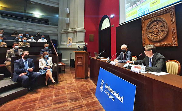 Imagen de la jornada de transporte intermodal organizada por la Universidad de Zaragoza y Equimodal. 