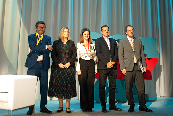 Alvaro Rodríguez Dapena (Puertos del Estado), María Luisa Domínguez (Adif), María José Rallo (Mitma), Sergio Vázquez (Ineco) y Raül Blanco (Renfe), intervinieron en la jornada inaugural de 'Global Mobility Call'. 