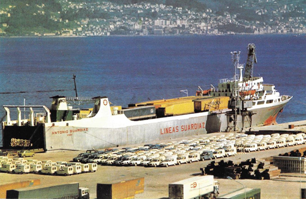 Imagen del buque "Antonio Suardiaz" en el puerto de Vigo, uno de los pioneros en la línea ro-ro con Nantes.