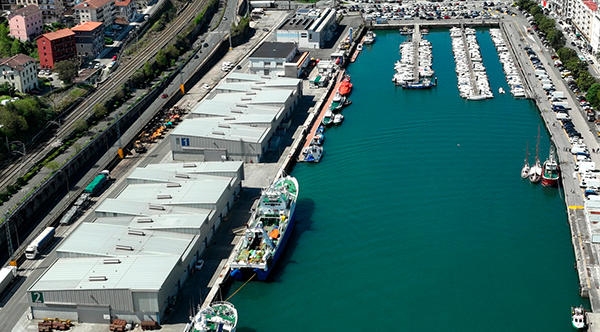 Imagen de los almacenes 1 y 2 en el muelle de la Herrera del puerto de Pasaia.