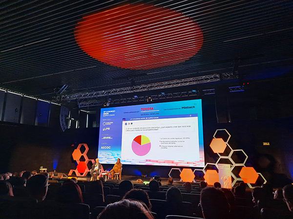 Judith Arnal, investigadora principal del Real Instituto Elcano, y José María Bonmatí, director general de Aecoc, durante el XV Congreso Aecoc de Supply Chain.