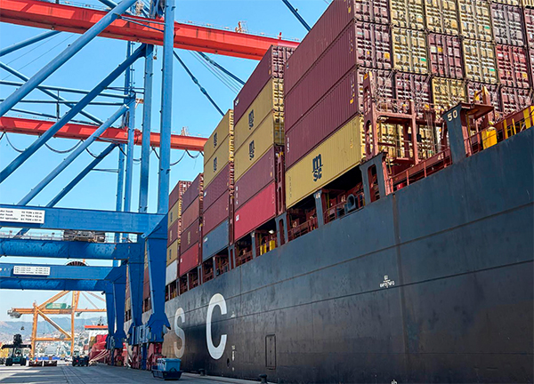 Un buque de la naviera suiza MSC operando en el puerto de Málaga.