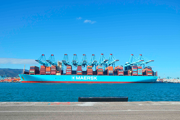 El buque "Maastricht Maersk" operando en APM Terminals Algeciras.