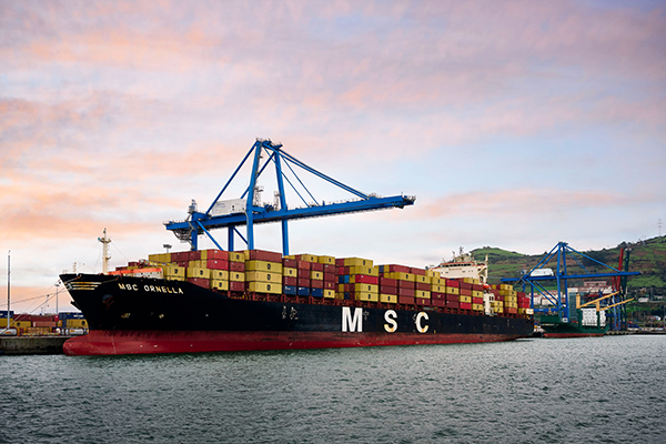Imagen de un buque de MSC en el Puerto de Bilbao.