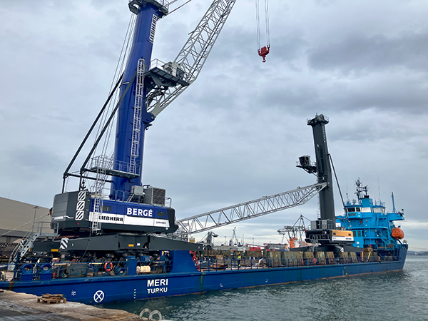 Imagen de la nueva grúa de Bergé en el puerto de Santander.